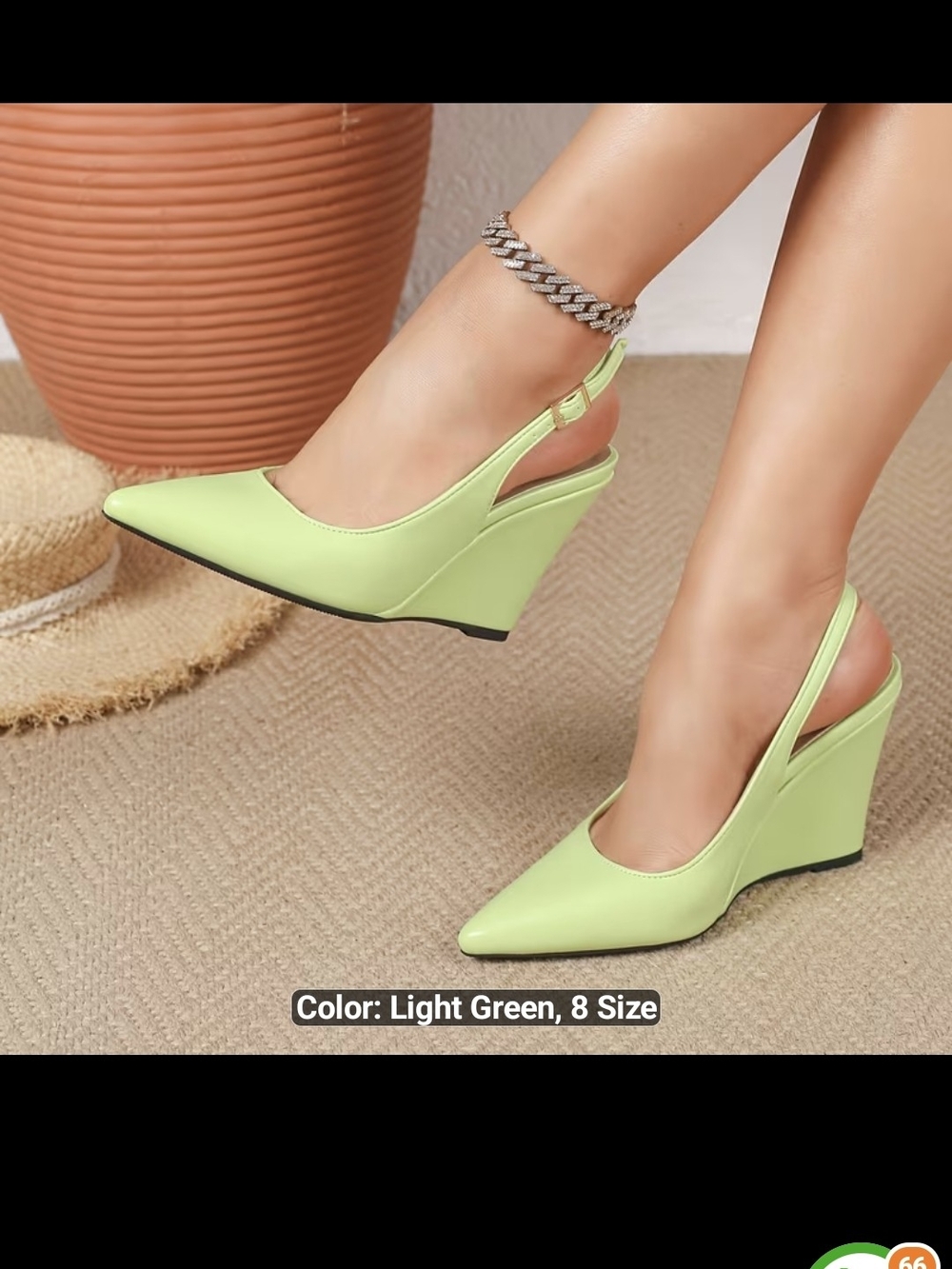 Light Green Slingback Wedge Pumps
